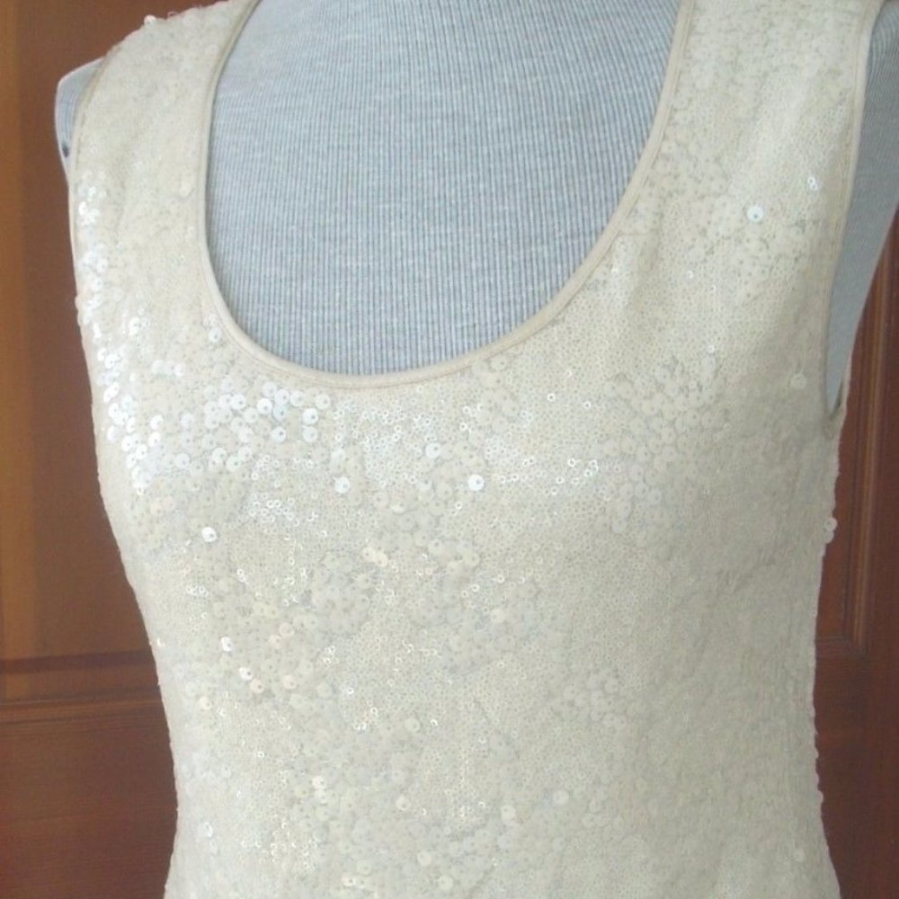 Magaschoni Women's Party Cocktail Ecru Color Sequins Evening Dress Tank Top SZ 6